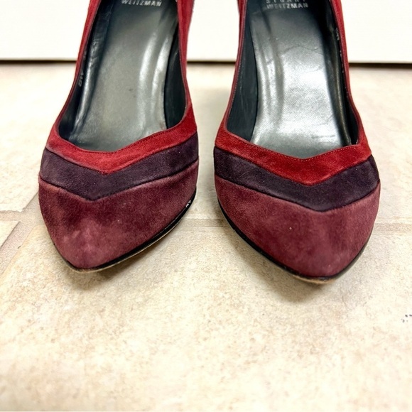 STUART WEITZMAN AUTH Women's Red Leather Suede Pumps Shoes Size 7M pointed toes - Picture 4 of 8